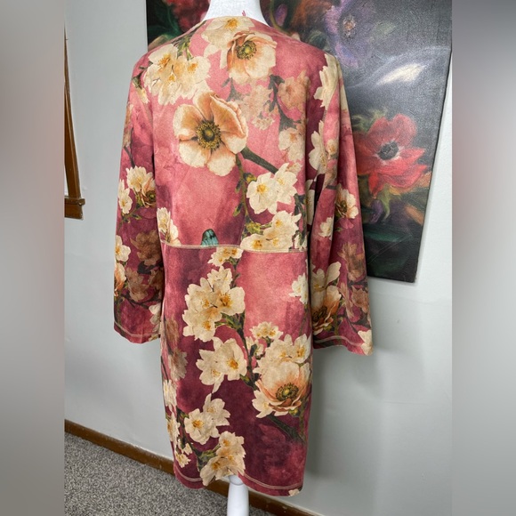 Anthropologie Solitaire NWT Faux Suede Butterfly Floral Long Line Open Jacket M - Picture 4 of 12